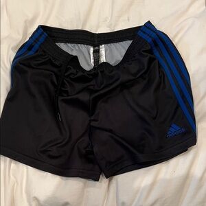 Adidas Black Shorts with Blue Stripes